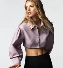 NWT ZARA VOLUMINOUS POPLIN SHIRT TOP BLOGGERS FAV LILAC LARGE