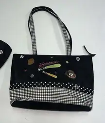 Baseball Theme Shoulder Bag Tote Purse Cosmetic Case Black White Mom Home Run