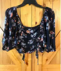 Live To Be Spoiled Peasant Crop Top Blouse Smocked Back Size Medium (5638)