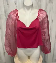PrettyLittleThing Plus Size 3XL Pink Organza Puff Sleeve Crop Top