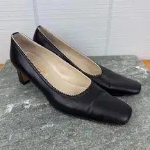 Vintage Talbots Black Leather Closed Square Toe Pumps Heels Size 8