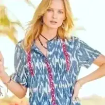 Sundance Isabel Ikat Shirt Blouse With Embroidery Size Medium Boho Southwestern