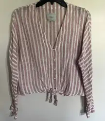 Rails Sloane‎ Rose Stripe Tie-front Top Linen Blend Women’s Size Large