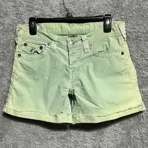 True Religion  FADED GREEN JAYDE BUTTON FLY CUT OFF SHORTS SIZE 27