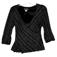 Alex Evenings  Shirt Womens Medium Black Rainbow Glitter Top Date Night Going Out