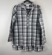 Habitat Top Women's Small Black White Plaid Hi-Low Split Neck Collared Preppy