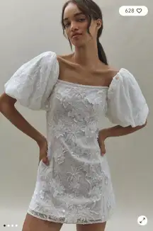 BHLDN 3D Floral Removable Puff-Sleeve Mini Dress