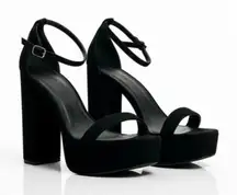 Charlotte Russe Platform Heels Womens 9 Black Ankle Strap Faux Suede Open Toe