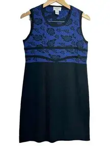 Carmen Marc Valvo A-line Stretch Sleeveless Blue/Black Floral Dress Size XL