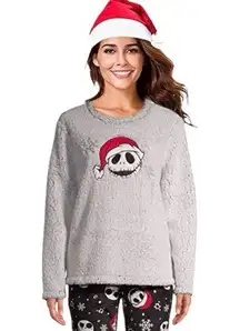 Disney The Night Before Christmas Gray Sherpa Fleece Jack Skellington Pajama Top