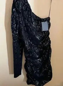 NBD  one shoulder puff black sequin mini dress small