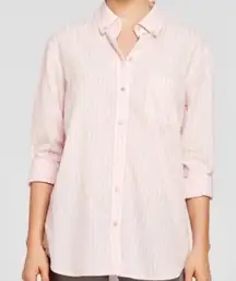 Equipment Femme Button-Down Long Sleeve Shirt Top Blouse Stripe Pink Size Medium