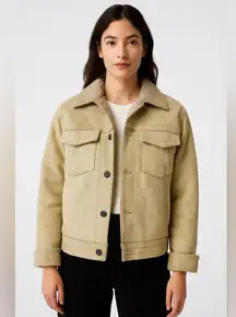 Kenneth Cole Reaction Faux Suede Sherpa Jacket in Khaki Size Medium NWT