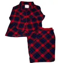 Hanes 2 pc soft red and navy blue flannel pj set