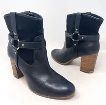 Ralph Lauren Lauren Dylan Black Genuine Leather Harness Booties Mid Calf Sz 9.5