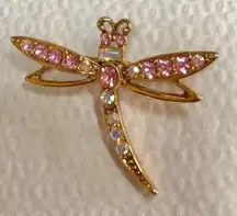 Vtge Dragonfly Rhinestone Gold Tone Brooch