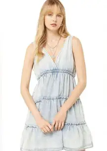 Entro  Acid Washed Sleeveless Tiered Babydoll Denim Dress