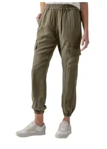 ABERCROMBIE & FITCH Paperbag Tencel Cargo Pant Jogger Sz L Burn Olive Grunge Y2K