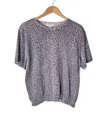 Jennifer Moore Womens 2X Sweater Short Sleeve Leopard Print Lightweight Casual