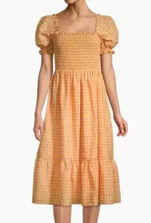 Rachel Parcell Smocked Gingham-Printed Midi-Dress size large