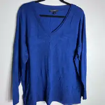 LANE BRYANT Blue  V Neck Long Sleeve Sweater Chiffon Trim