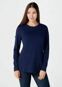 Isaac Mizrahi Live! Essential Pima Cotton Crewneck Knit Top- Small