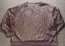 SEE AND BE SEEN Women’s Large Rose Gold Sequin Sweatshirt Sparkle Crew Neck Top