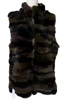NEW Metric Knits Fur Collection Reversible Rabbit Fur Vest Loden Camo 11951RFV