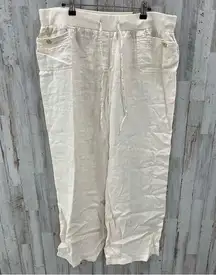 JM Collection NWT  Beige 100% Linen Wide Leg Flowy Pants Vacation Beach