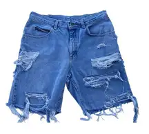 90s VTG Lee Denim Jean Shorts‎ Distressed Ripped Frayed Hem Blue Casual