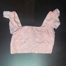 Sundae Muse Pink Floral Ruffled Sleeveless Tie Back Crop Top Women's Size 6