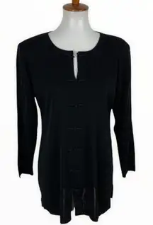 Exclusively Misook Black Mandarin Collar Knit Tunic Sweater Medium Minimalist