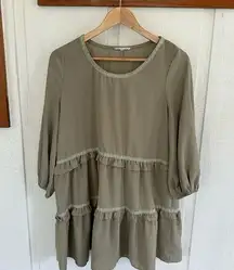 Easel Green Tiered Tunic with Ruffled Sleeves