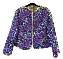 Zara Reversible Quilted Jacket M Abstract Eclectic Boho Artsy Floral Western