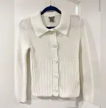 Ann Taylor Ivory Cable Knit Cotton Cardigan S Collared Button Down Sweater