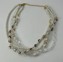 Fashion Jewelry Pearl and Crystal Necklace with Gold Accents