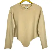 Aerie Cloud Oversized Fleece Crewneck Sweatshirt Womens XS Tan Hi Low Hem Boho