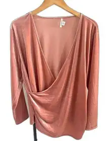 Sundance Pink Velvet Top Long Sleeves Splice Cross Front Size XXL