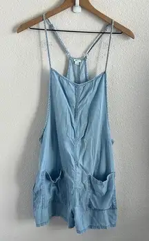 American Eagle Aerie Chambray Romper Playsuit Overall Coverall Blue Lightweight