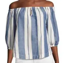 Young Fabulous & Broke YFB Striped Off the Shoulder Blouse Top Linen Blend Large