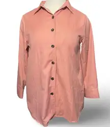 -Abigail- Coral Button Down Shirt, Hand Pockets, Lightweight, Size XL