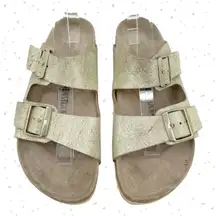 Birkenstock Arizona Sandal Washed Metallic Cream Gold Crackle Neutral Size EU 41