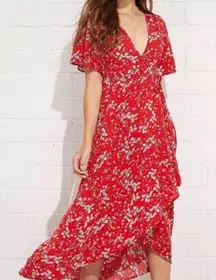 Abel the Label V Neck BOHO Maxi Dress Floral Short Sleeve Smocked High Low sz M