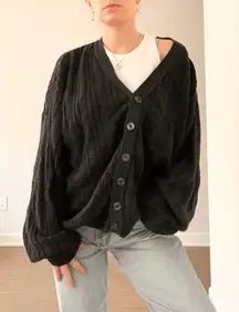 Bill Blass Navy Blue Textured Button-Up Cardigan Sweater