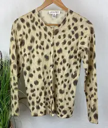 Donna Toran Tan & Black Animal Print Silk Blend Button Up Cardigan Sweater M