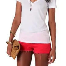 J Brand Cut Off Short Size 29 Bright Red Denim Jean Short 100% Cotton Raw Hem