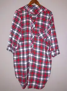 Lands End M Cotton Light Flannel Plaid Pocketed Sleep Shirt