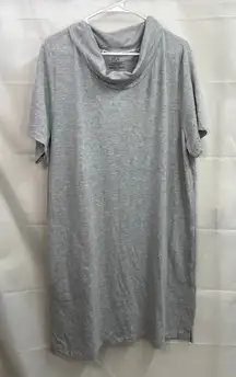 Hue‎ women's light gray stretch loose short sleeve cowl neck pocket tunic dress