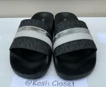 Michael Kors Black Brandy Slide Metallic Striped Sandal