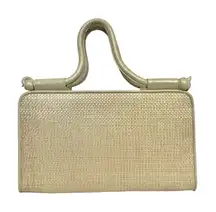 Vintage Stuart Weitzman Shimmering Leather Woven Straw Evening Bag Satchel